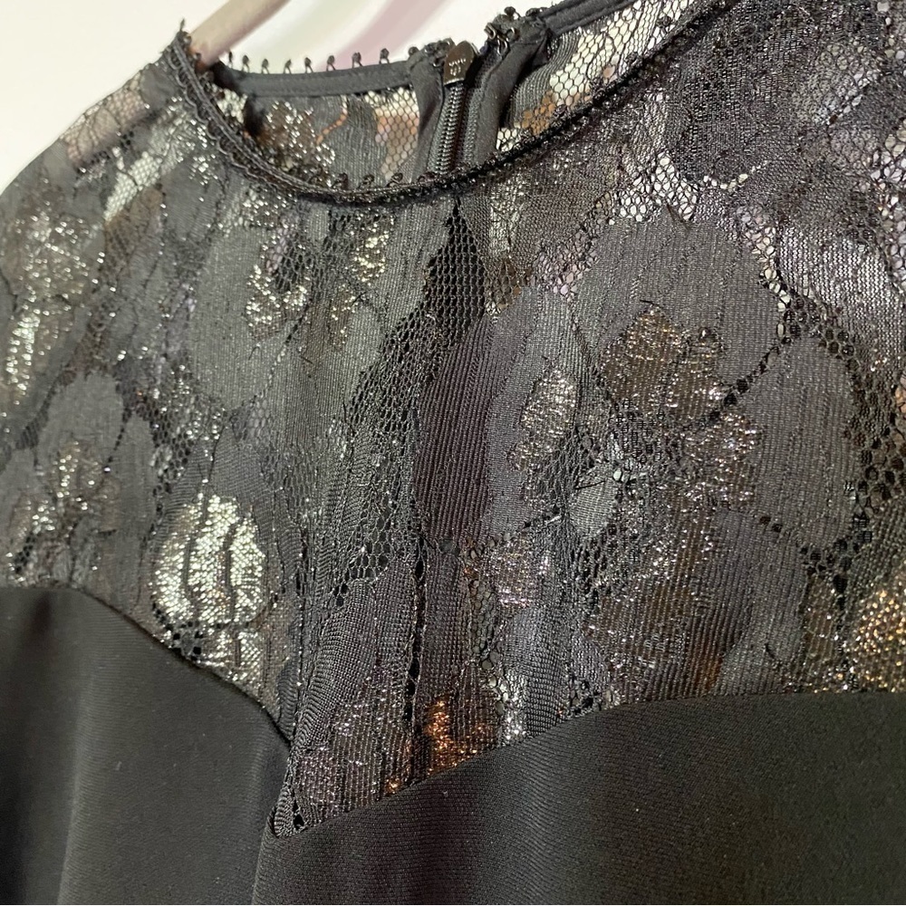 Shoshanna Black Lace Trim Short Sleeve Ruffle Hem Dress Knee Length Dress, Sz 8 - Picture 4 of 14